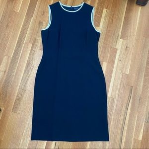 Ann Taylor Sleeveless Sheath Dress, Navy Blue with White Trim, Size 10